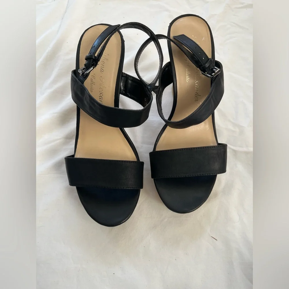 Athena Alexander Black Wedge Sandals sz 9